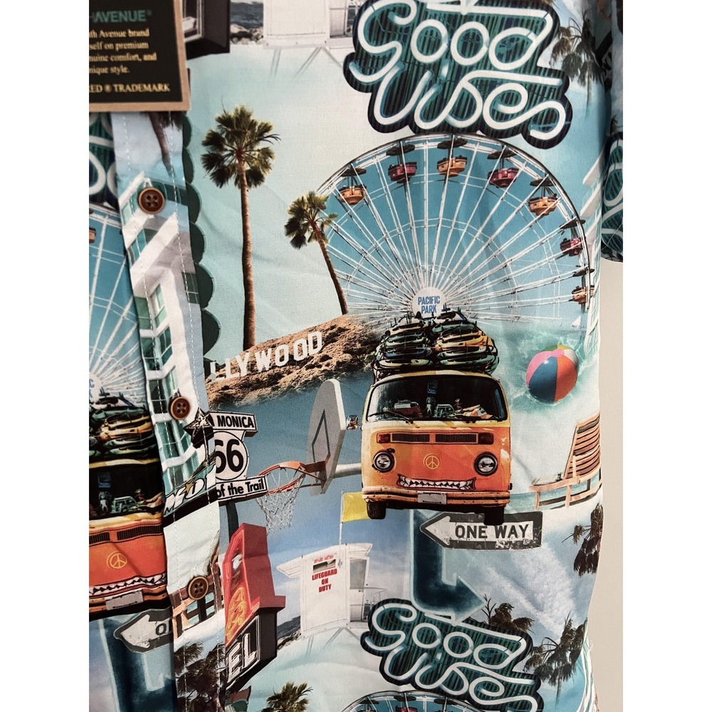 Eighth Avenue Shirt Mens XL Good Vibes California Print Short Sleeve Button Up - Picture 7 of 12